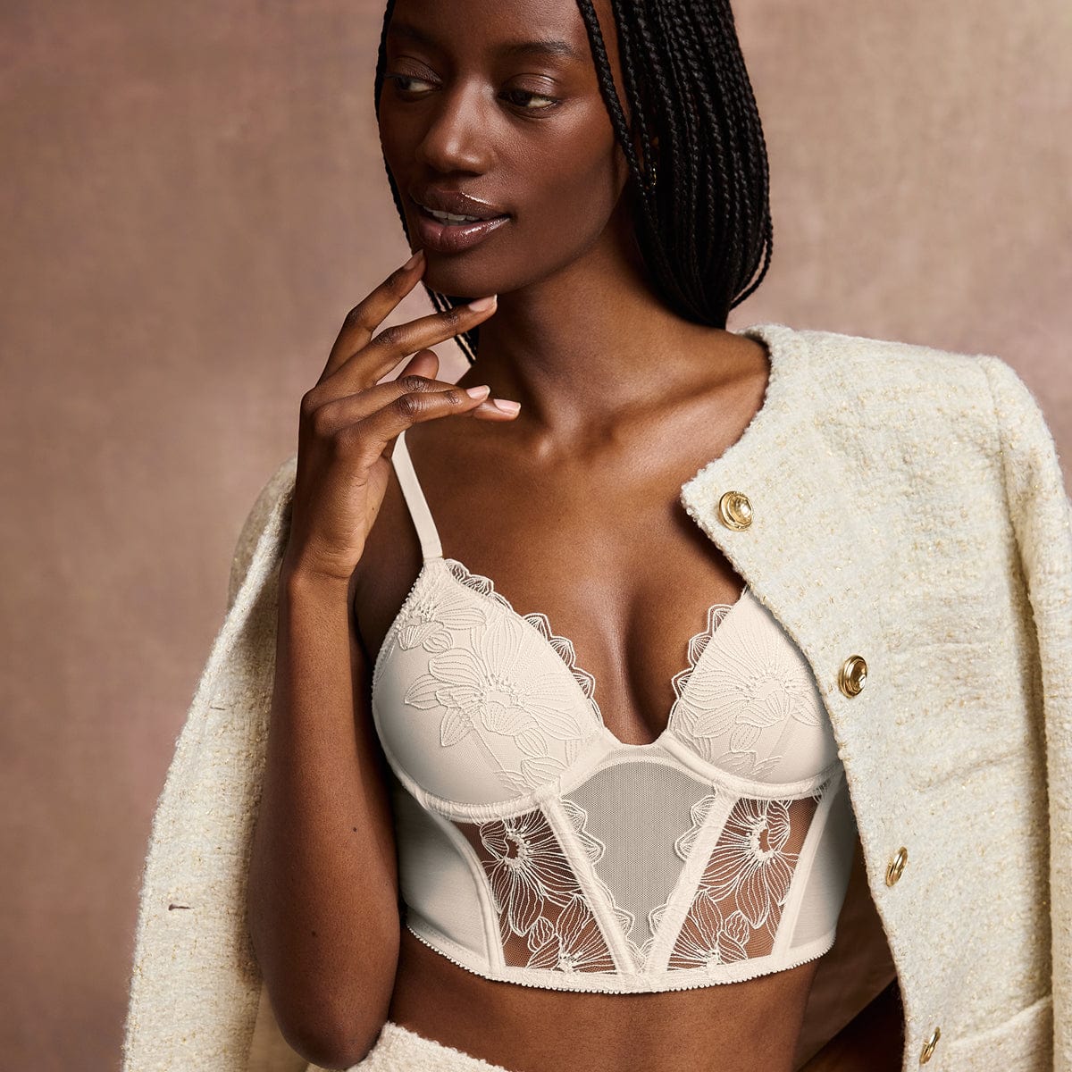 Embroidery Lift Up Corset Ecru