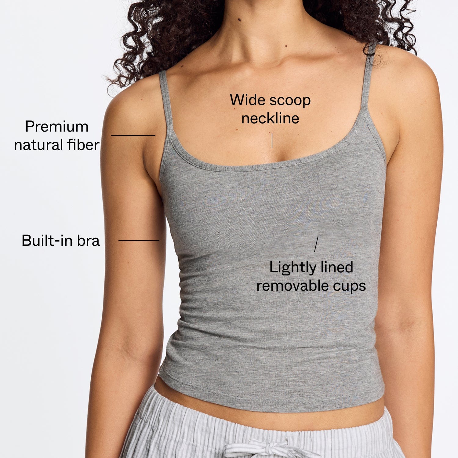 Supima® Cotton Cami Bra Heather Grey - Image 3
